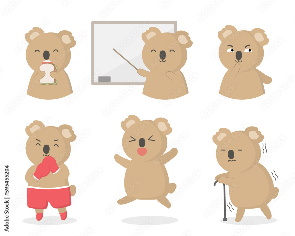 Koala Animal characters of various professions and emotions such as boxers, teachers, old people, happy, eating. Koala Animal characters of various professions and emotions such as boxers, teachers, old people, happy, eating.