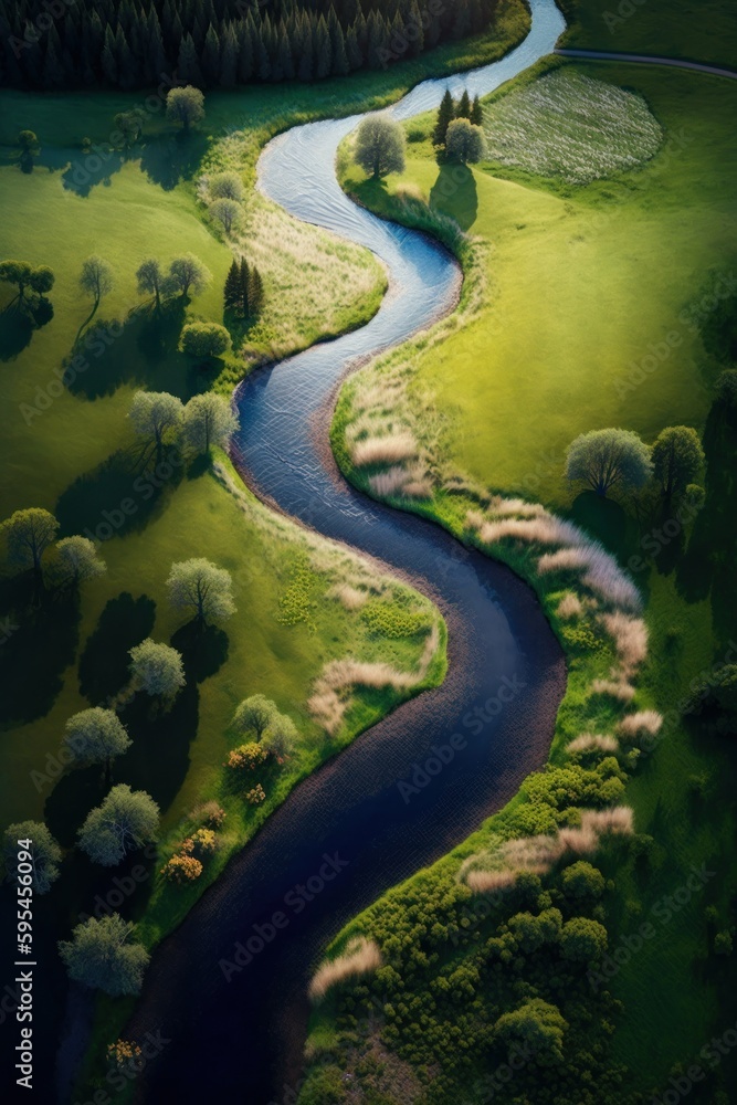 (2:3) Majestic colorful peaceful meadow with crystal-clear stream running through it Afternoon : A Stunning Aerial View with a Touch of Fantasy. Breathtaking Serenity Captured Generative AI (2:3) Majestic colorful peaceful meadow with crystal-clear stream running through it Afternoon : A Stunning Aerial View with a Touch of Fantasy. Breathtaking Serenity Captured Generative AI