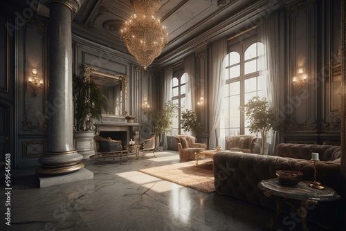 3D visual of opulent villa interior design. Generative AI