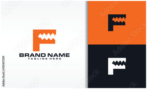 Letter F Drill Bit Logo Design Vector