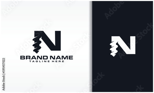 Letter N Drill Bit Logo Design Vector