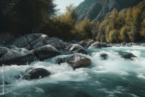 Artwork depicting a flowing river. Generative AI