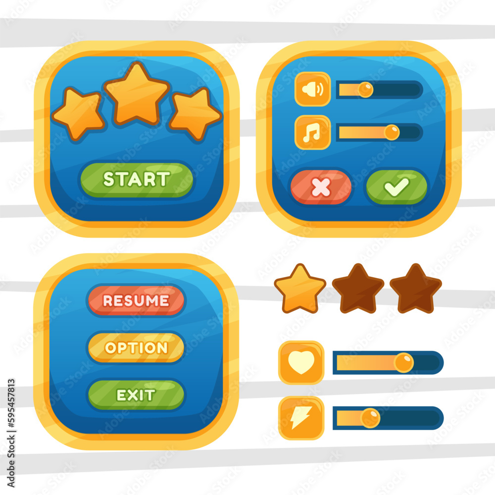 Game menu scene for status of money, power, and collectible items. Game menu scene for status of money, power, and collectible items.