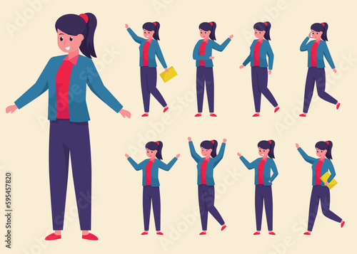 Set of young business woman in difference posture
