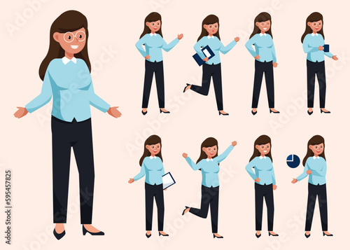 Set of young business woman in difference posture