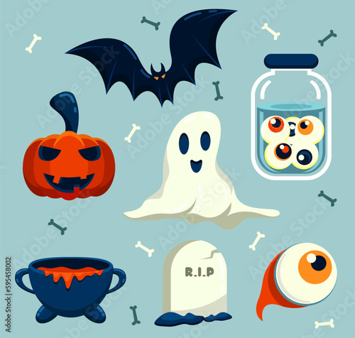 Happy halloween asset for novel, story and artwork. Vector illustration flat style