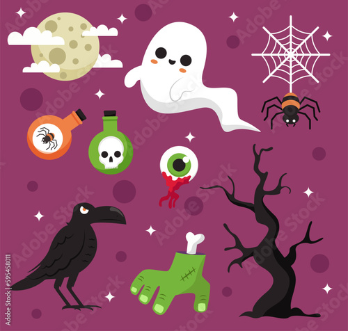 Happy halloween asset for novel  story and artwork. Vector illustration flat style