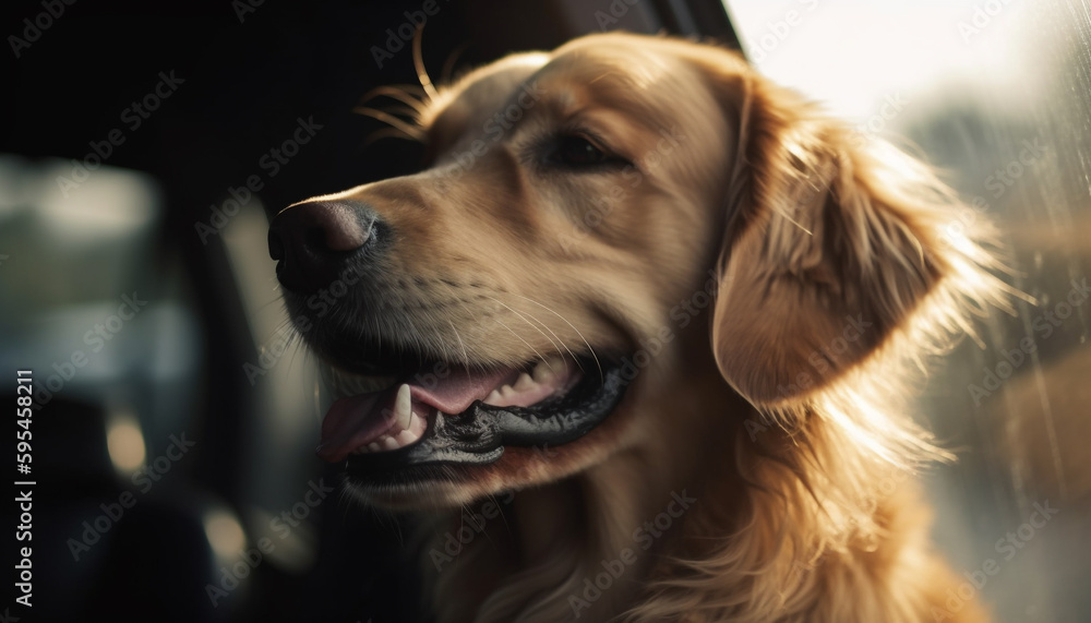 Cute puppy sitting outdoors, nose in focus generated by AI