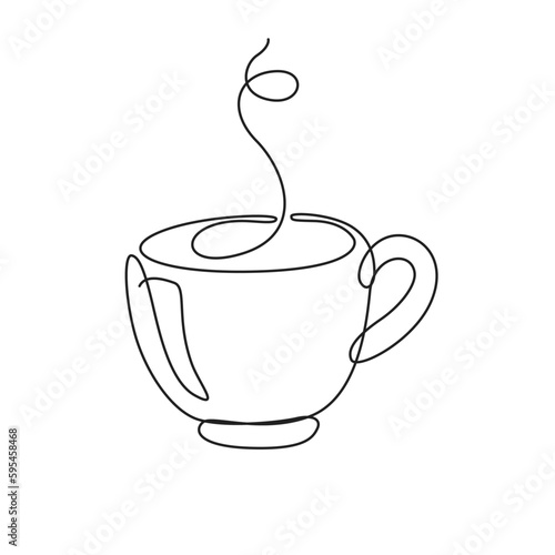 hot coffee cup continuous line drawing, hand drawn style drink illustration.