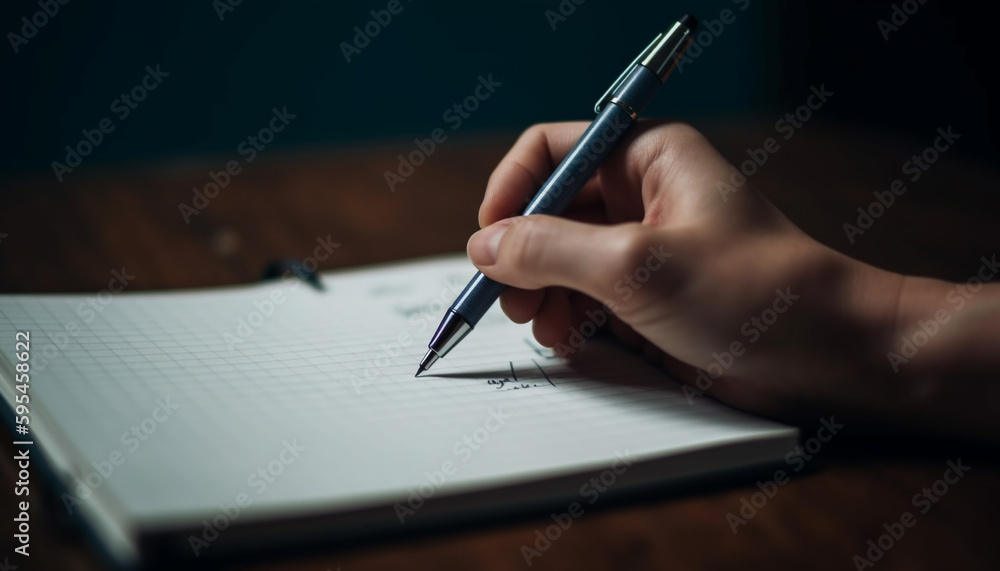 Handwriting on paper, close up of business document generated by AI Handwriting on paper, close up of business document generated by AI