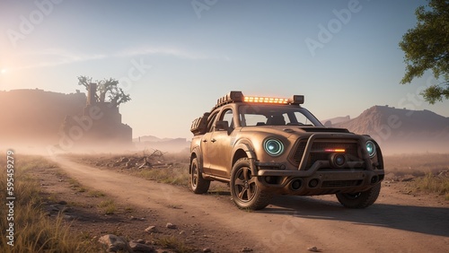 A Stunning Picture Of A Vehicle Driving Down A Dirt Road AI Generative