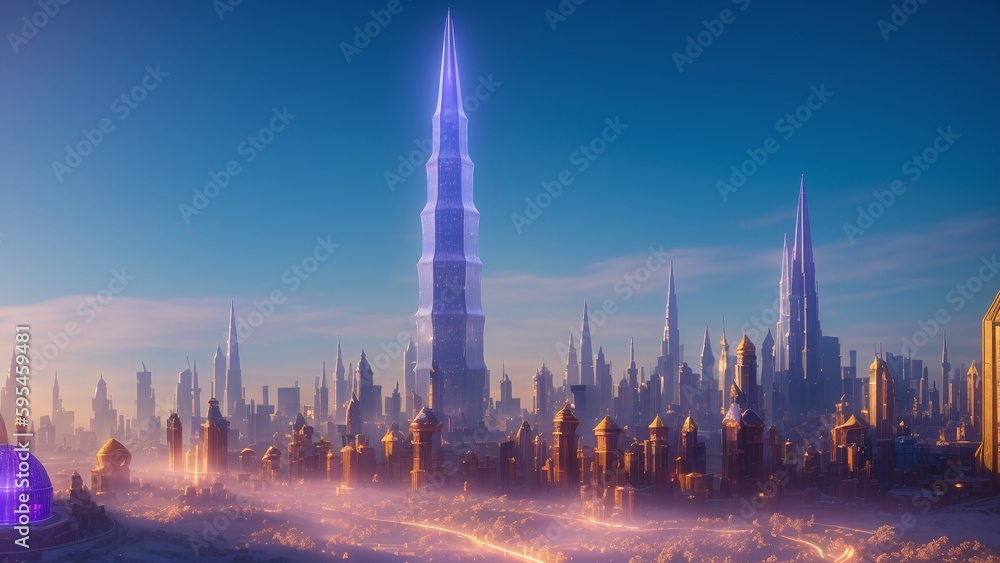 An Expressive View Of A Futuristic City With A Futuristic Skyscraper AI Generative