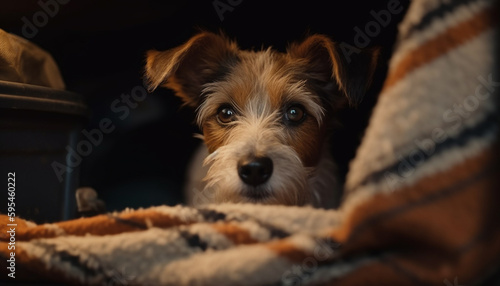 Cute terrier puppy sitting, looking at camera generated by AI