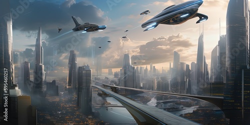 landscape modern futuristic city by ai generative 