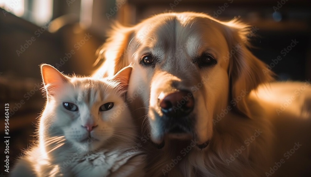 Cute puppy and kitten playing in sunlight outdoors generated by AI