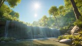 A Detailed Rendering Of A Waterfall In A Tropical Forest AI Generative