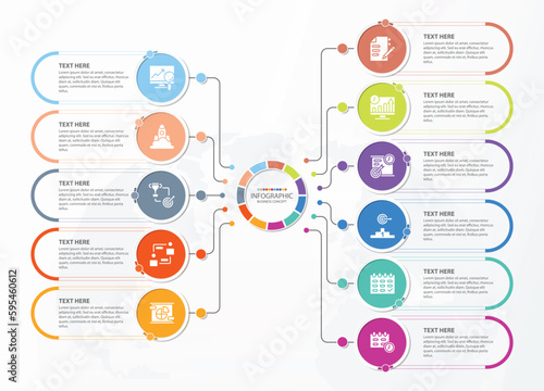 Process infographic with 11 steps, process or options.