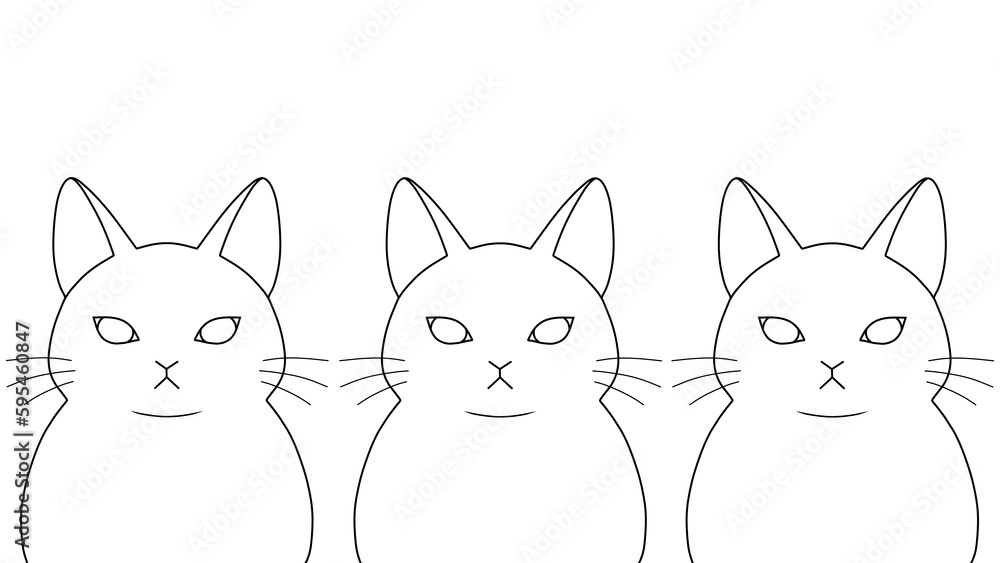 Fototapeta premium 正面を向いた３匹の猫（線画）