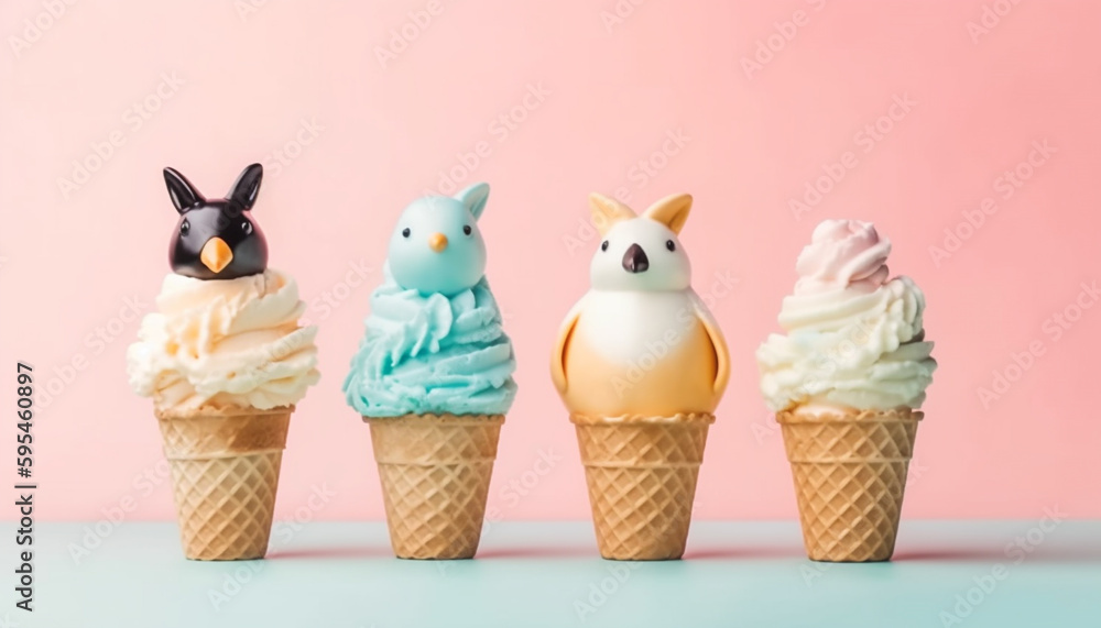 Cute rabbit enjoys sweet chocolate ice cream cone generated by AI Cute rabbit enjoys sweet chocolate ice cream cone generated by AI