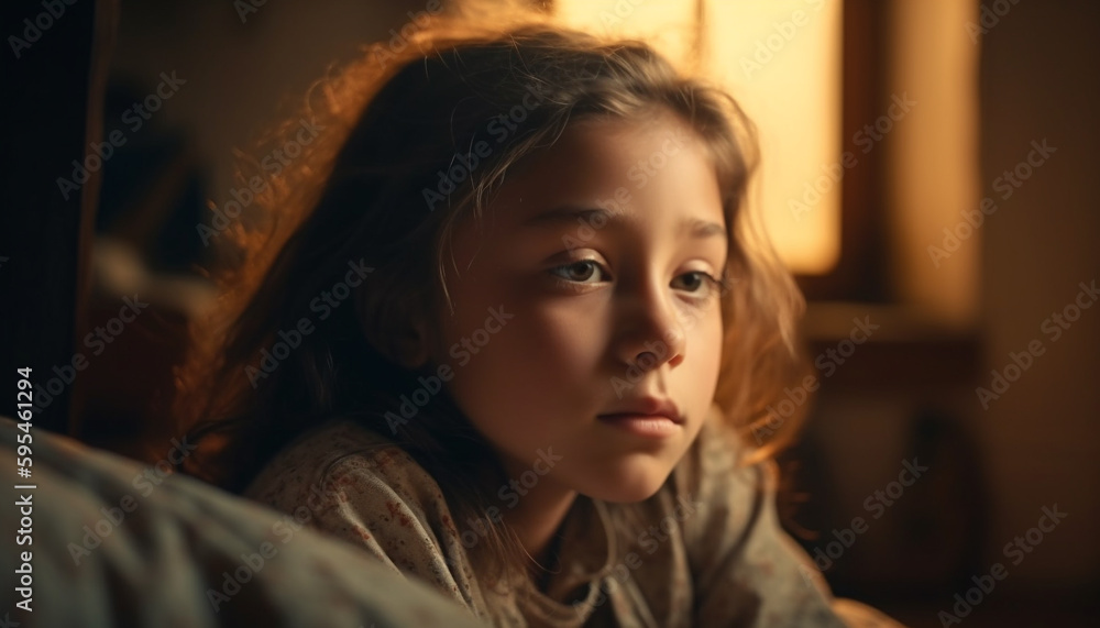 custom made wallpaper toronto digitalCute girl sitting by window, looking outside generated by AI