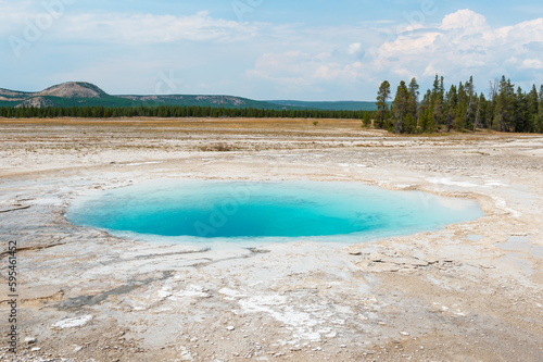 Blue hot spring hole, Midway geyser basin, Yellowstone national park, Wyoming, USA.