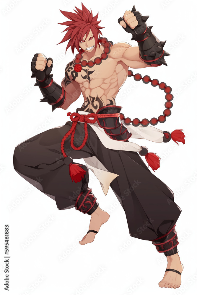 Obraz premium 格闘家の男性キャラクターの全身イラスト(AI generated image)