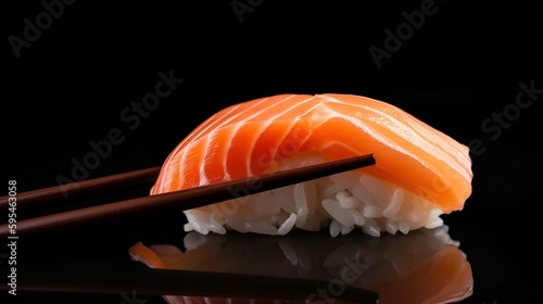 Salmon sushi nigiri in chopsticks