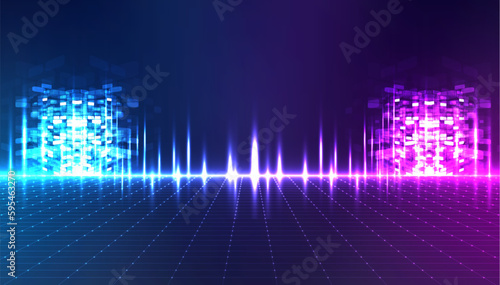 Metaverse abstract background concept. Perspective laser grid. Future technology. Digital science fiction matrix background.
