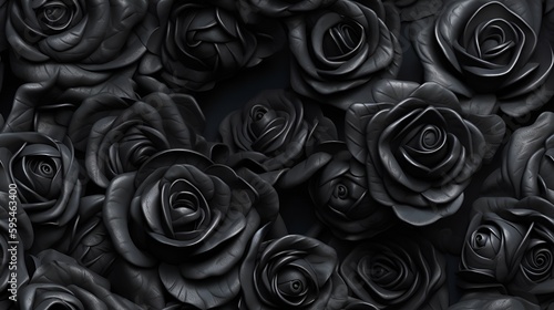 Seamless tile repeat pattern of black roses exquisite hyper realistic