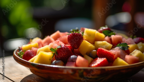 Healthy fruit salad, a gourmet summer delight generated by AI