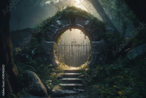 Magical portal entrance to a mystical realm. Generative AI