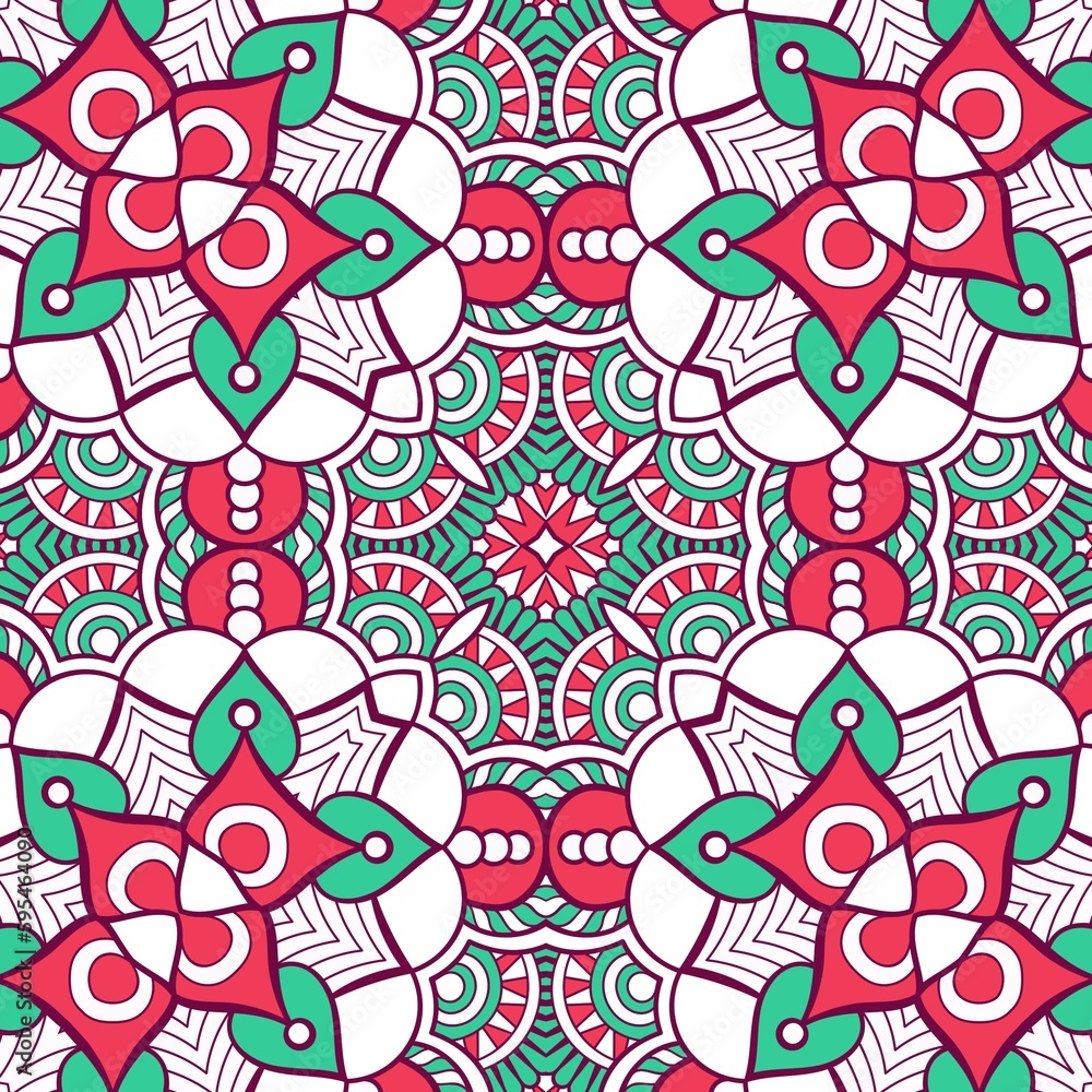 Fototapeta premium Abstract Pattern Mandala Flowers Plant Art Colorful Red Green 222