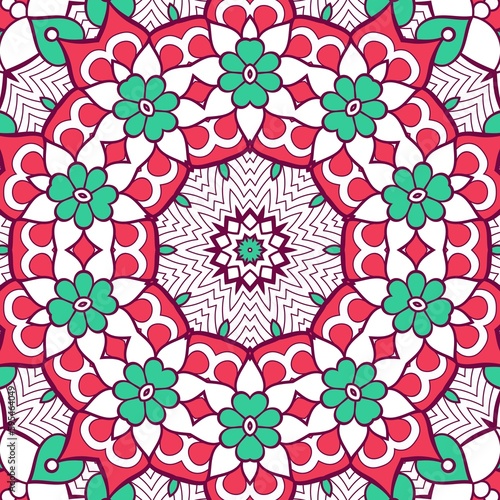 Abstract Pattern Mandala Flowers Plant Art Colorful Red Green 236