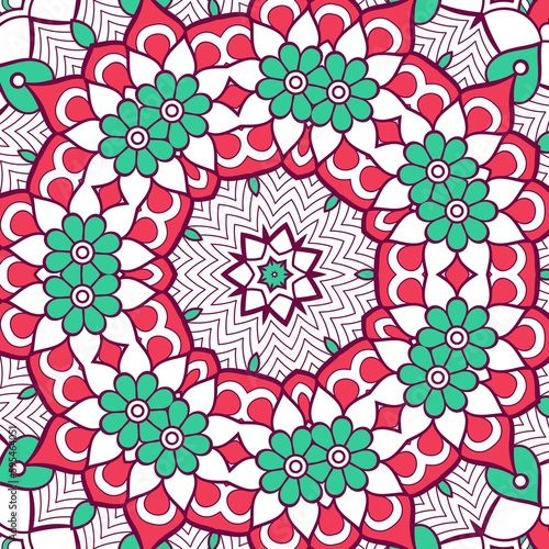 Abstract Pattern Mandala Flowers Plant Art Colorful Red Green 235