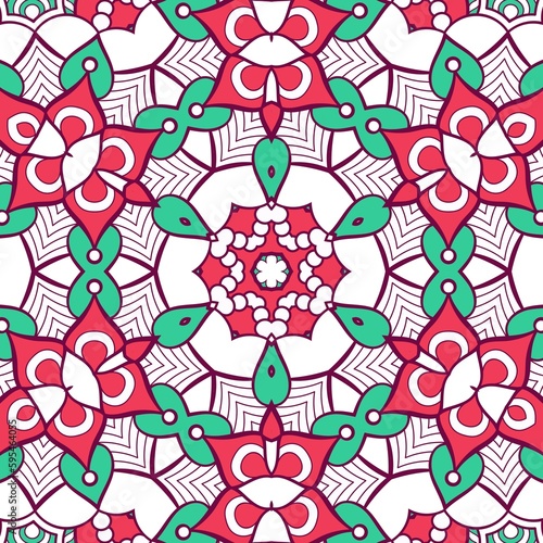 Abstract Pattern Mandala Flowers Plant Art Colorful Red Green 234