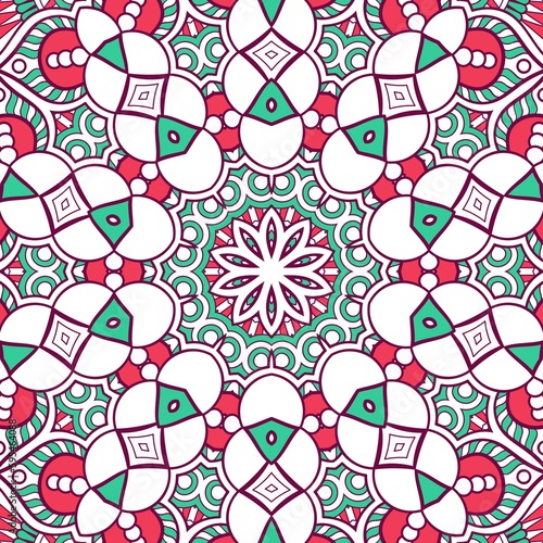Abstract Pattern Mandala Flowers Plant Art Colorful Red Green 223