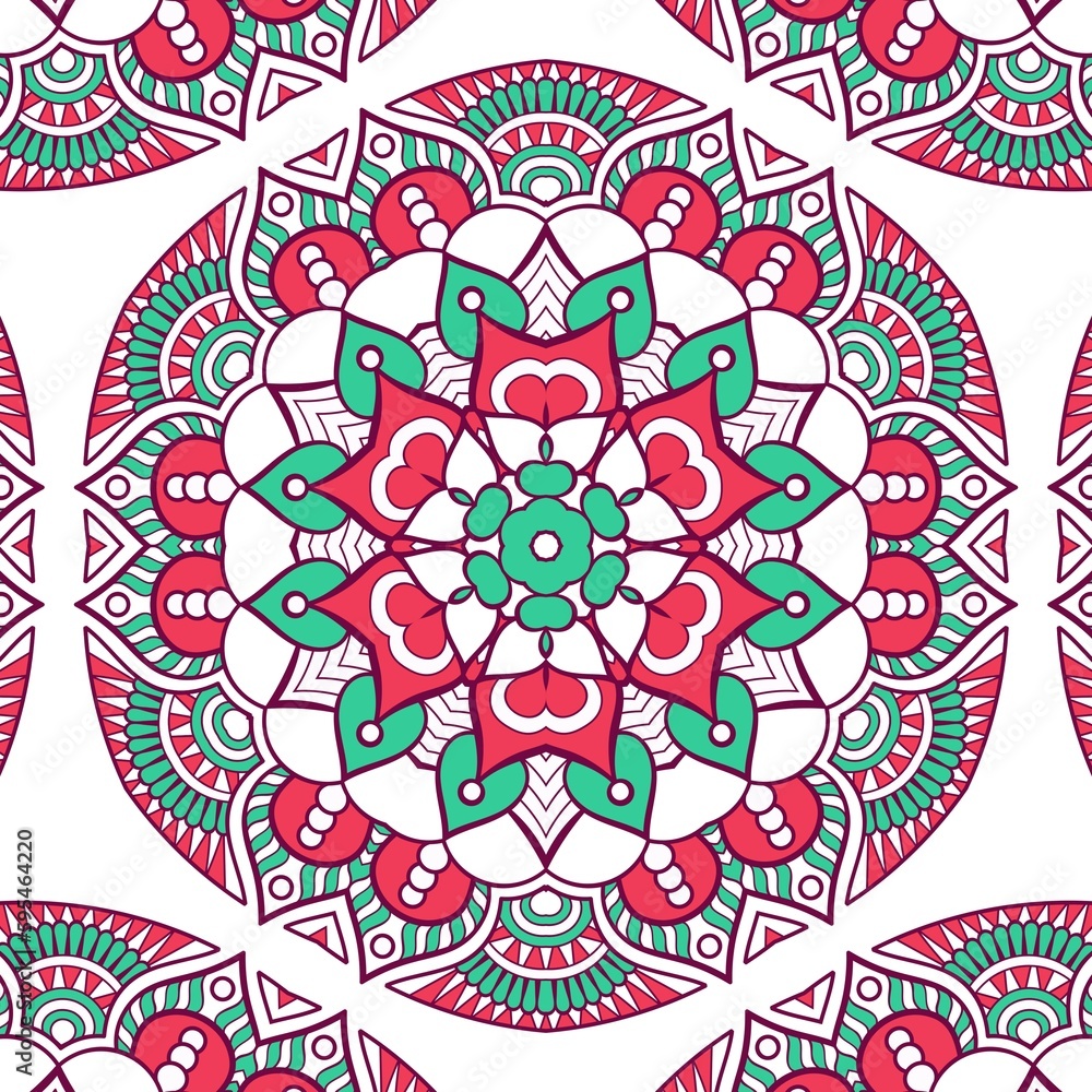 Abstract Pattern Mandala Flowers Plant Art Colorful Red Green 190