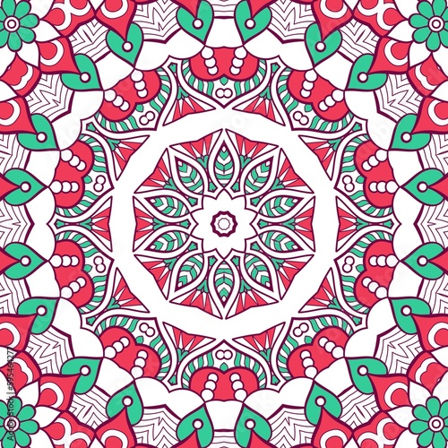 Abstract Pattern Mandala Flowers Plant Art Colorful Red Green 170