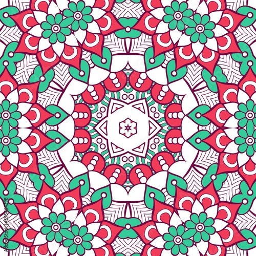 Abstract Pattern Mandala Flowers Plant Art Colorful Red Green 165