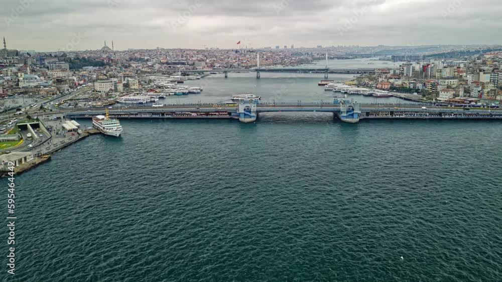 Bay area around the Galata Bridge in Istanbul Eminonu ferry time-lapse Bay area around the Galata Bridge in Istanbul Eminonu ferry time-lapse