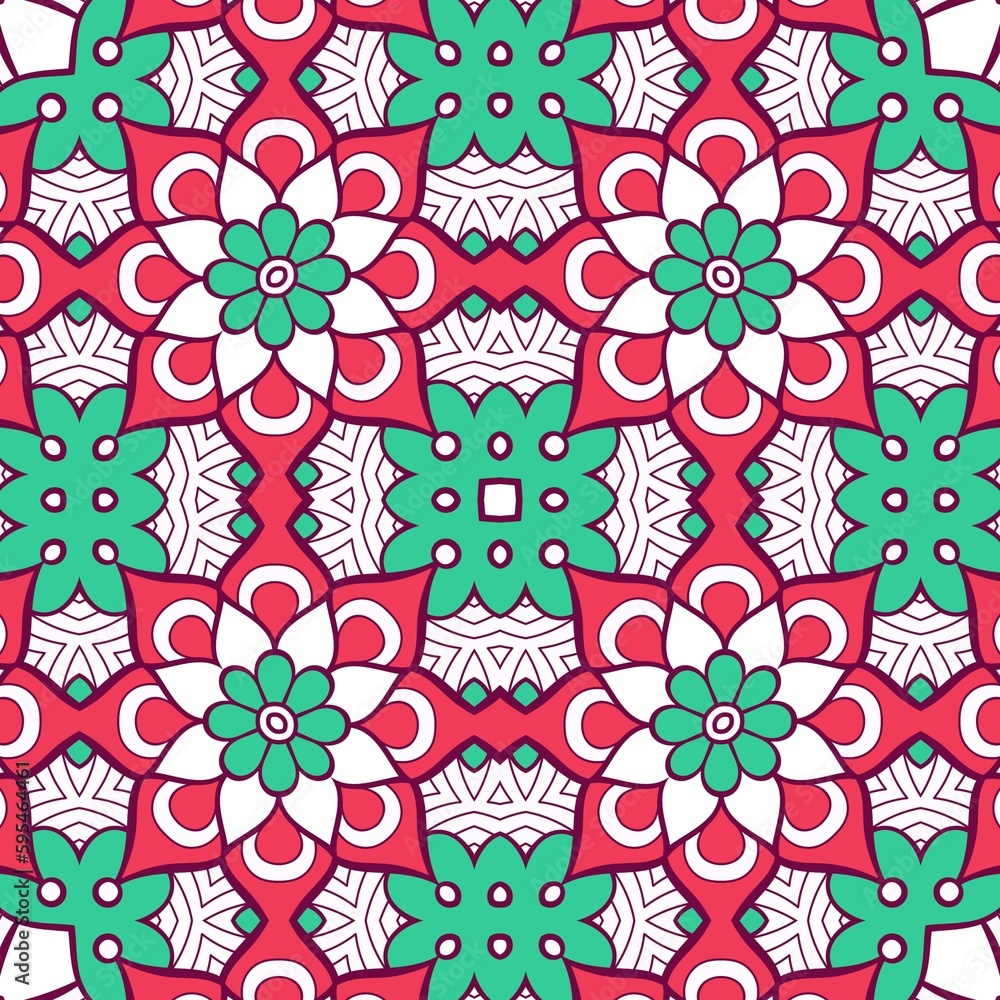 Abstract Pattern Mandala Flowers Plant Art Colorful Red Green 116 Abstract Pattern Mandala Flowers Plant Art Colorful Red Green 116