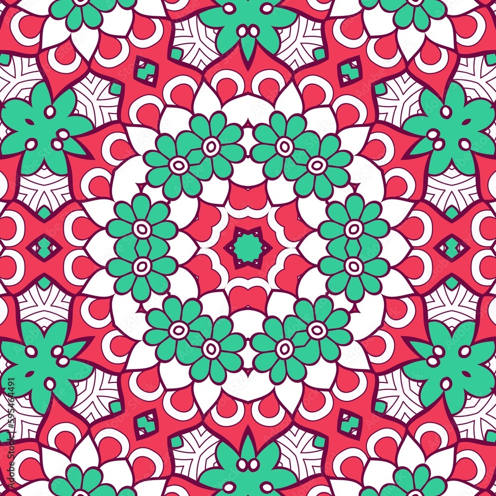 Abstract Pattern Mandala Flowers Plant Art Colorful Red Green 110
