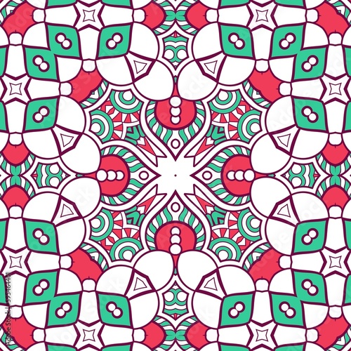 Abstract Pattern Mandala Flowers Plant Art Colorful Red Green 136