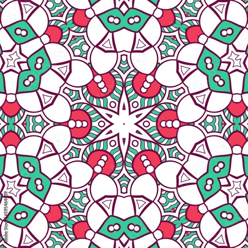 Abstract Pattern Mandala Flowers Plant Art Colorful Red Green 135