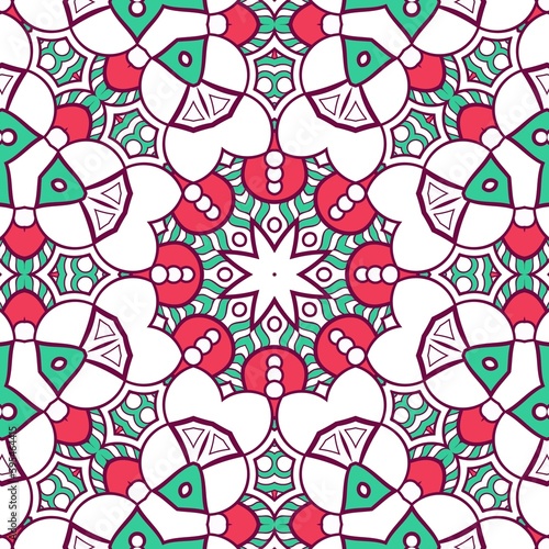 Abstract Pattern Mandala Flowers Plant Art Colorful Red Green 132