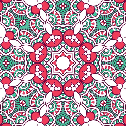 Abstract Pattern Mandala Flowers Plant Art Colorful Red Green 130