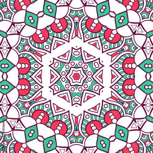 Abstract Pattern Mandala Flowers Plant Art Colorful Red Green 128
