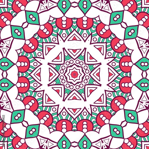 Abstract Pattern Mandala Flowers Plant Art Colorful Red Green 126