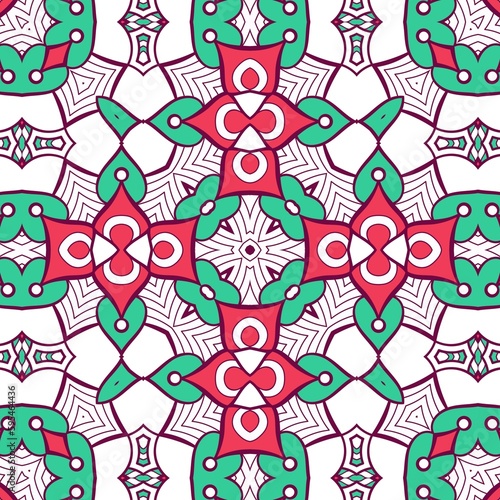 Abstract Pattern Mandala Flowers Plant Art Colorful Red Green 124