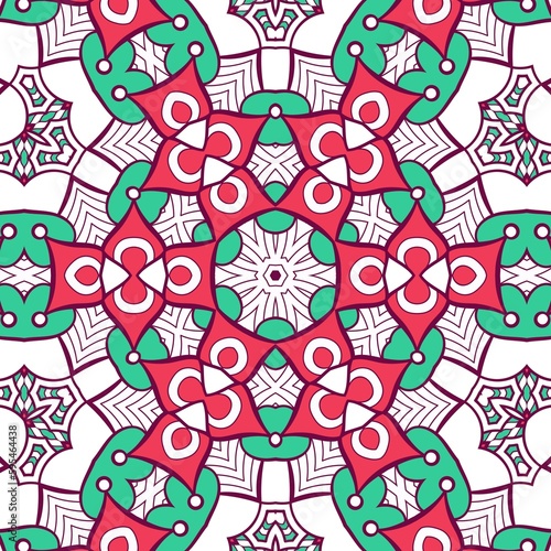 Abstract Pattern Mandala Flowers Plant Art Colorful Red Green 123